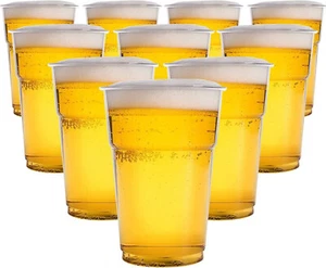 50 x Full Pint Glass Glasses Clear Reuseable Plastic Beer Tumblers Picnic Party - Picture 1 of 3