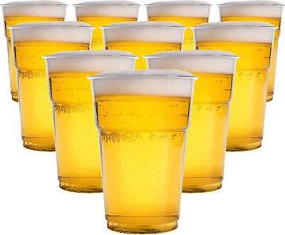 50 x Full Pint Glass Glasses Clear Reuseable Plastic Beer Tumblers Picnic Party - Image 1 of 3