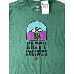 Nike Mens Nike Happy Holidays T Shirt Mens Medium Christmas Tree Swoosh Logo New - Picture 1 of 6