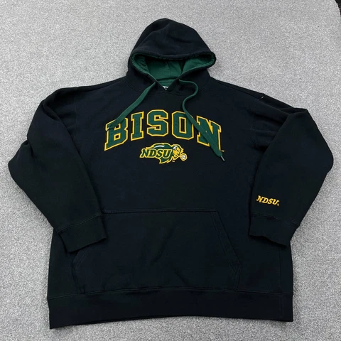 North Dakota State Bison Hoodie Men Large Black Hooded Sweatshirt Sweater NDSU Cover