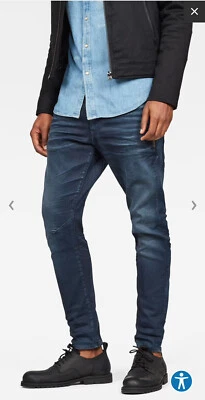 Pantalones de mezclilla ajustados G-Star Raw para hombre D-Staq vintage azul oscuro envejecido azul jornal $200 nuevos Foto 1 de 4