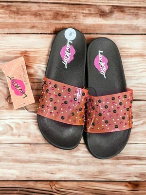 Sandalia Luv Betsey Mujer Negra Rosa Diamantes de Imitación Deslizables Vacaciones Piscina Diversión Nueva con Etiquetas Talla 9 Foto 1 de 4