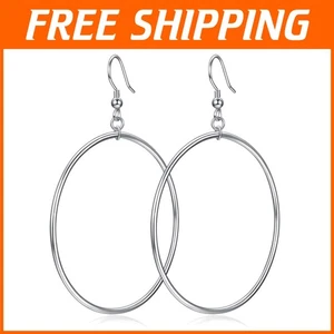 Elegant Circle Dangle Drop Earrings in Sterling Silver, Rose Gold, or Gold, 50mm - Picture 1 of 8
