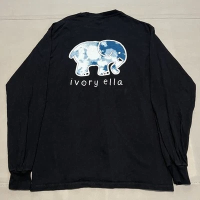 Ivory Ella Long Sleeve Pocket T-Shirt Women Black Elephant Preppy Minimal-M-9533 - Image 1 of 4