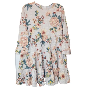 ZARA Dress XL Multicolor Floral Print Textured Tiered Babydoll Sharon Boho - Picture 1 of 6