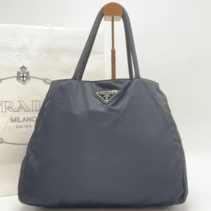 Borsa a mano PRADA tessuto nylon tote bag nera triangolo logo placca originale dal Giappone - Foto 1 di 16