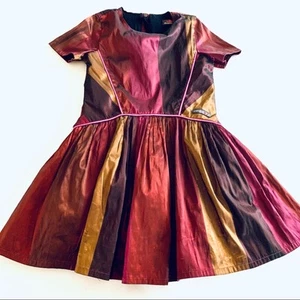 Catimini girls couture red gold striped satin dressy dress size 8 - Picture 1 of 9