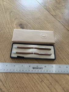 Vintage Hallmark Wood Pen And Mechanical Pencil Set Walnut Motorcraft Advertisin - Picture 1 of 4