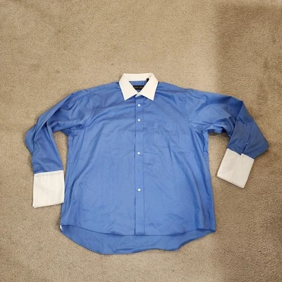 Donald J. Trump Signature Shirt Mens 18 34/35 Blue Contrast Collar French Cuffs - Image 1 of 4