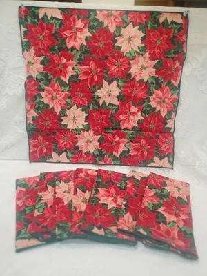 Lote de 8 servilletas de tela de Navidad flor de pascua y acebo ENVÍO GRATUITO  Foto 1 de 4