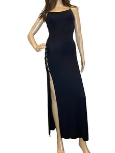 ASOS Design schwarzes Maxikleid mit seitlichen Schnürungen Spaghettiträgern US-Größe 4 - Bild 1 von 7