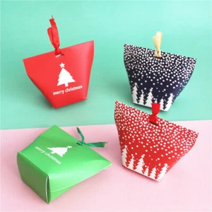 10X Merry Christmas Green Red Party Paper Favour Gift Sweets Bags Boxes - Picture 1 of 15