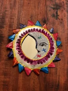Hand-Crafted Tin Mirror with Sun and White Crescent Moon in Bright Colors 29980 - Picture 1 of 2