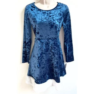 NEW Gorgeous blue velour long sleeve skater dress scoop neck pullover girls - Picture 1 of 8