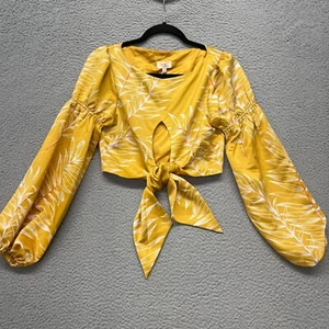 Camila Coelho Top Womens S Marcia Keyhole Cut-Out Tie Front Cropped Tropical - Picture 1 of 12