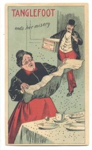 TANGLEFOOT Sticky FLY PAPER1897 Trade Card LADY Beset By FLIES - Bild 1 von 2