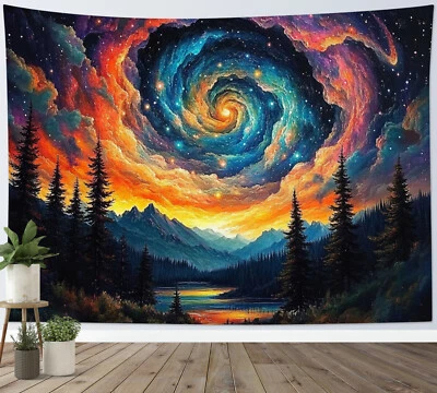 Misty Forest Fantasy Colorful Galaxy Space Tapestry for Bedroom Living Room Dorm - Image 1 of 4
