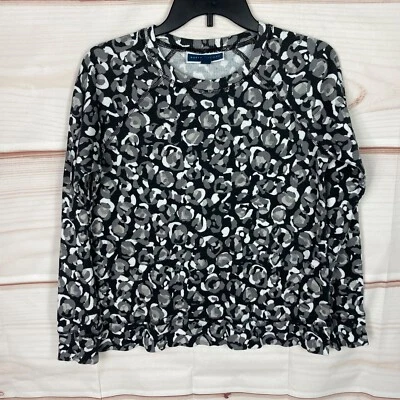 Karen Scott Sport Top Womens S Black Camo Print T-Shirt Waffle Knit Thermal - Image 1 of 4