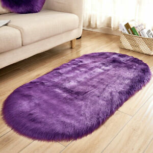 Faux Fur Fluffy Shaggy Solid Area Rug Balcony Oval Floor Carpet Bedroom Decor