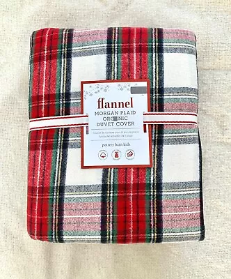 Pottery barn Kids Holiday Morgan PLAID Flannel Queen Duvet Cover red Christmas - Image 1 of 4