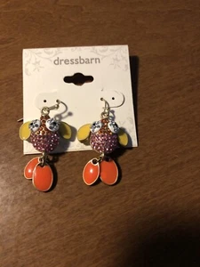 NWT DRESS BARN Cute Dangly Gold Fish Rhinestone Earrings Pink Orange Yellow $14 - Picture 1 of 3