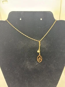 Dainty Goldtone Pendant with "M" Letter Initial on a Fine Gold Tone Chain Avon - Picture 1 of 10