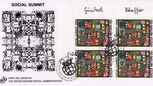 Cubierta Primer Día Administración Postal de las Naciones Unidas 1995 Cumbre Social 50C - Imagen 1 de 1