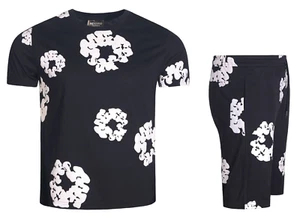 MEN'S CASUAL  2-PIECE DESIGNER PUFF PRINTED LIGHTWEIGHT SOFT  SHORT SET - Picture 1 of 16