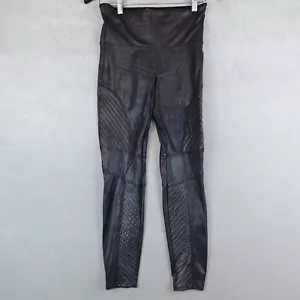 SPANX Moto Leggings Faux Leather Womens Size Large Solid Black Stretch Shaping - Picture 1 of 10