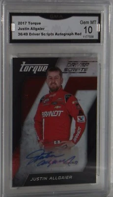 2017 TORQUE JUSTIN ALLGAIER DRIVER SCRIPTS AUTOGRAPH RED 36/49 GEM MT 10 BY GMA - Image 1 of 3