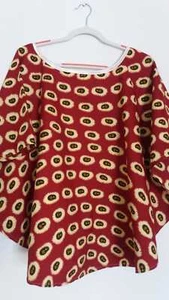Blusa Top Borgoña con Estampado Africano Ankara Contton - Talla Única Reino Unido 10-14 - Imagen 1 de 3