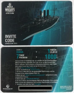 World of Warships (WoW) Invite Code Gamescom 2015 | DIANA, 1k Dublonen, 7d Prem. - Bild 1 von 1