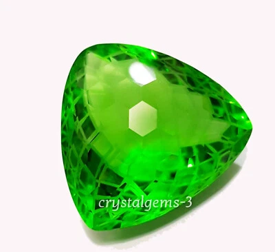 95 Ct Green Topaz Trillion Football Carving Cut Glass Filled Loose Gemstone - Image 1 of 4