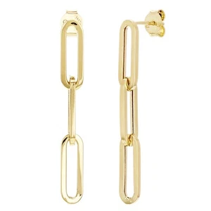 Italienische 14k Gelbgold lange Büroklammer Ohrhänger 1,6" 5,2 mm 2,3 Gramm - Bild 1 von 4