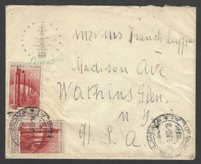 Italy 1955 Petroleum Congress 60L x 2 on 1955 MeF Ship cover to USA - Image 1 of 2