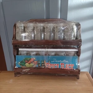 Vintage NOS K.M. Decorative Wooden Spice Rack With Jars & Labels New - Picture 1 of 14