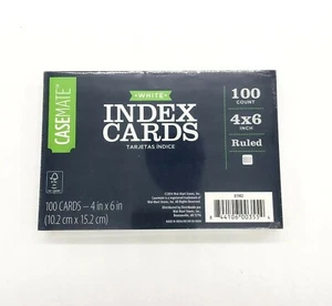 🙂️ Tarjetas de índice Casemate 100 blancas regladas, 4"" x 6", blancas NUEVAS - Imagen 1 de 3