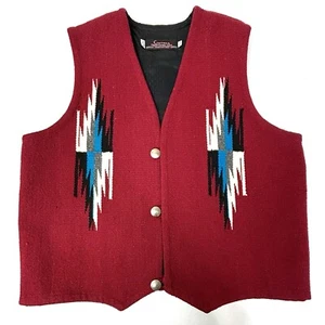 VTG Centinela Chimayo New Mexico Vest Hand Woven Wool 42 Buffalo Nickel EUC - Picture 1 of 13