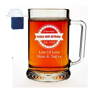 Personalised Engraved Beer Pint Glass Tankard 18th 21st 30th Birthday Gift Boxed - Picture 1 of 3