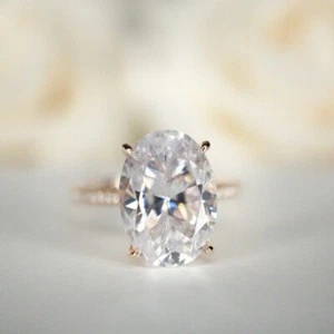 Anillo de compromiso de piedra moissanita de corte ovalado de 3,00 quilates de oro rosa macizo de 14 quilates - Imagen 1 de 6