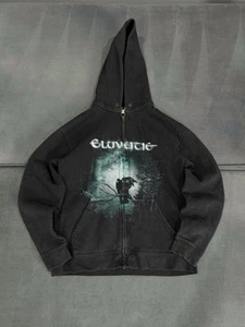 Vintage Eluveitie Dark Metal Black Faded Grunge Graphic Logo Zip Hoodie - Picture 1 of 12