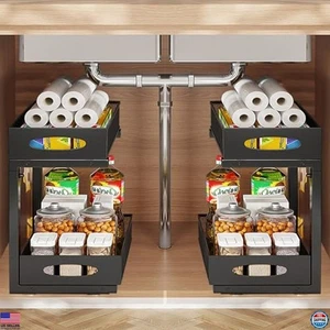 2-Pack Under Sink Organizer - 2 Tier Pull Out Storage for Kitchen & Pantry - Picture 1 of 6