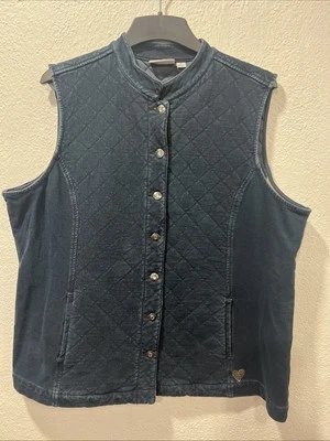 Dream Jeans by Quacker Factory Lightweight Stretch Denim Button Quilted Vest XL - Image 1 of 4