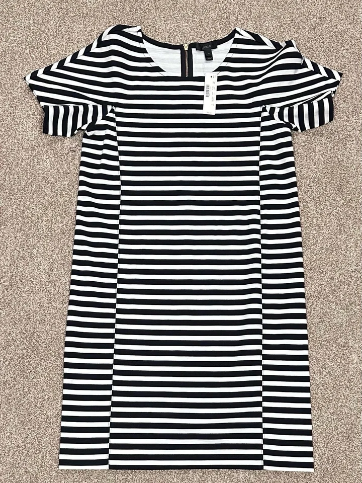 J.Crew Dress Size Small Black White Striped Cotton Stretch Casual Office C6514
