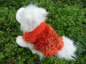 XXS handmade knit orange sparkle dog sweater - Picture 1 of 1