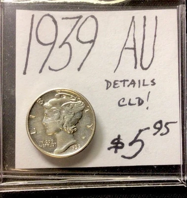 1939 Mercury Silver Dime AU! Details CLD! ENN Coins - Image 1 of 3
