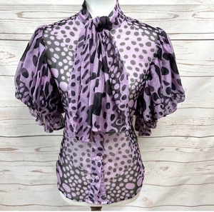 Gepunktetes transparentes Damen Top - lila und schwarz Medium - Bild 1 von 6