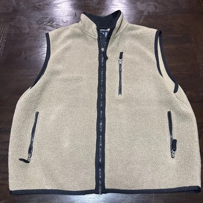Vintage 90s GAP Fleece Vest Zipper Oatmeal Cream XL Light Brown Black - Image 1 of 4