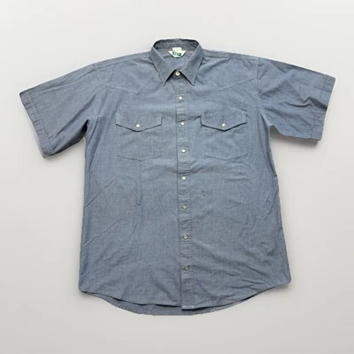 Vintage Key Chambray Work Shirt Mens XL Pearl Snap 70s Western Blue Cowboy USA  - Image 1 of 4