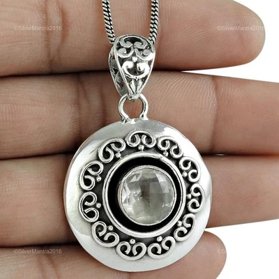 Rotondo Pietra Cristallo 925 Argento Lunetta Best Figlie Regalo Mamma Pendente - Immagine 1 di 4